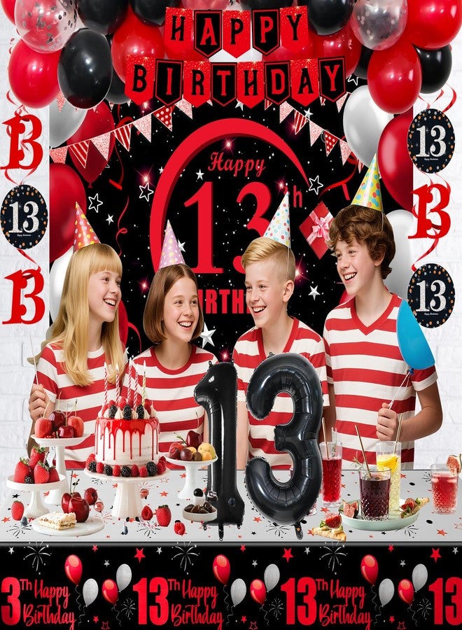 Coosilion 13th Birthday Decorations for Boys Girls Red Black, Official teenager decorations with Happy Birthday Banner Backdrop 13 Balloon Numbers Honeycomb Centerpieces 13 Years Old Party Supplies - Image 2